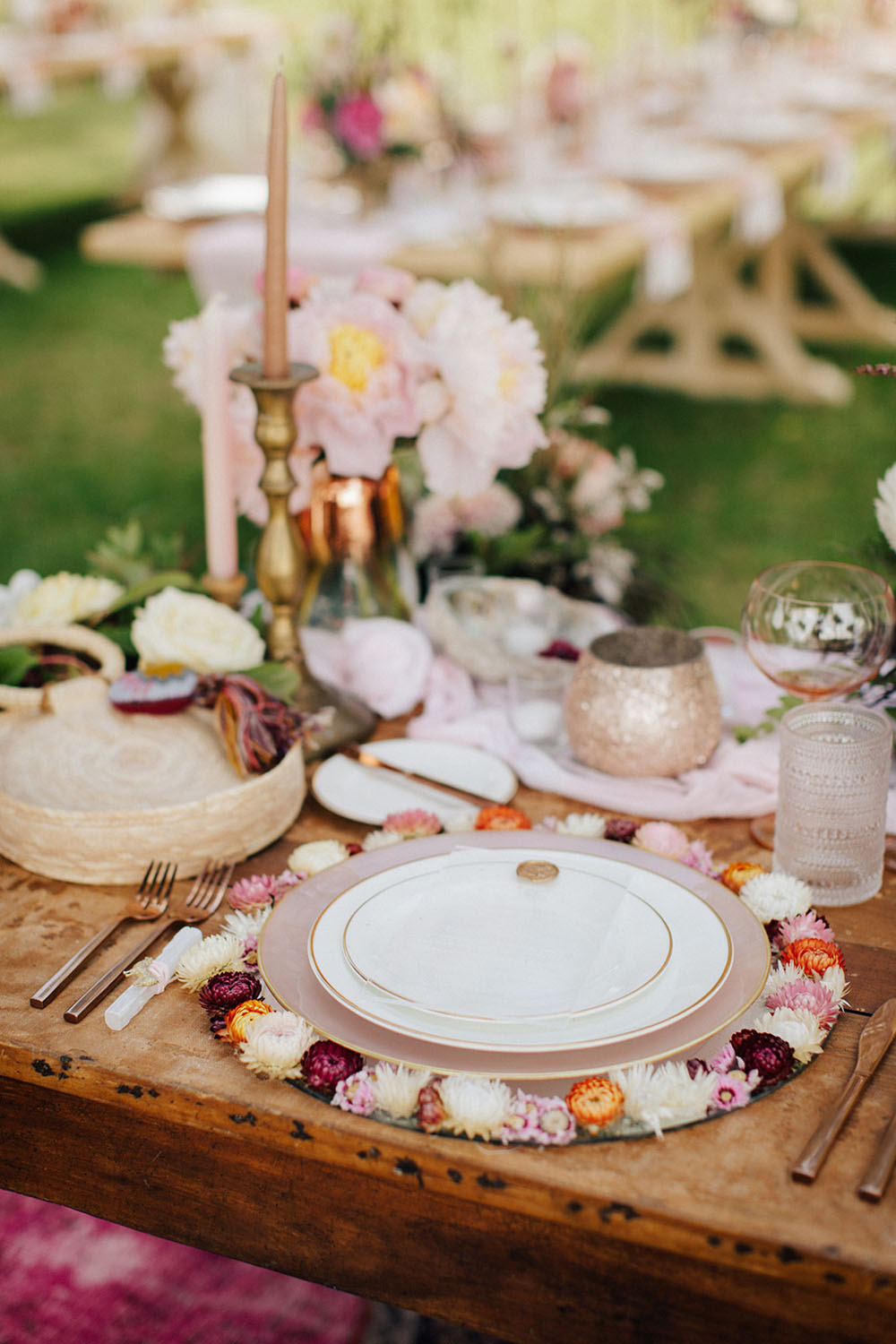 strawflower placemat at garden wedding