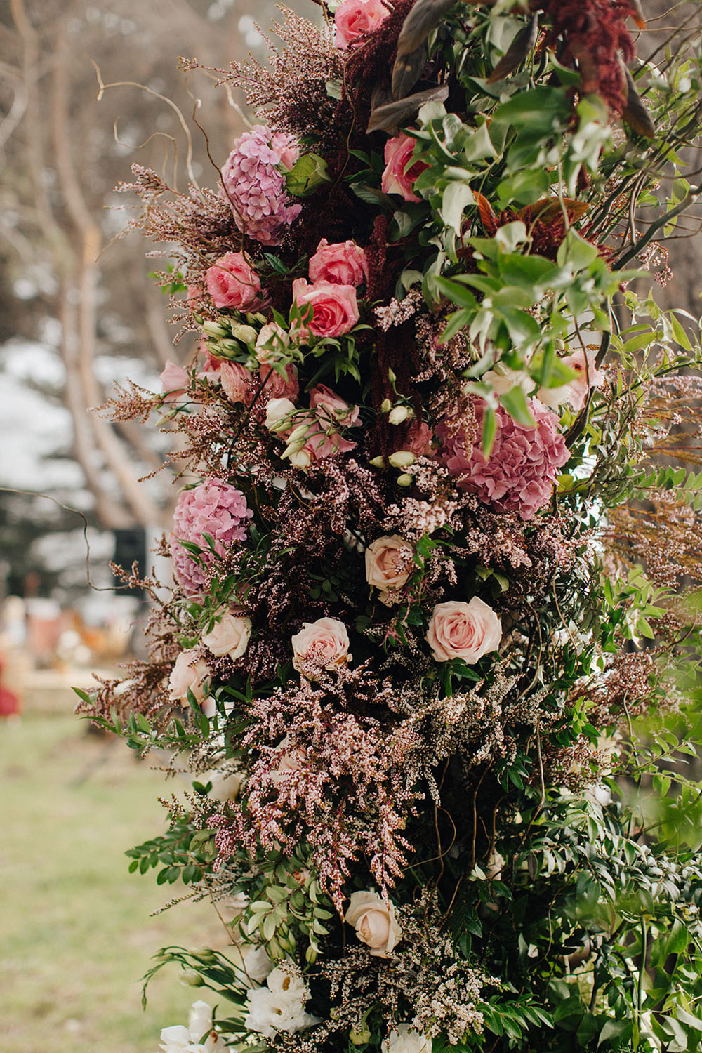 pink floral wedding arch