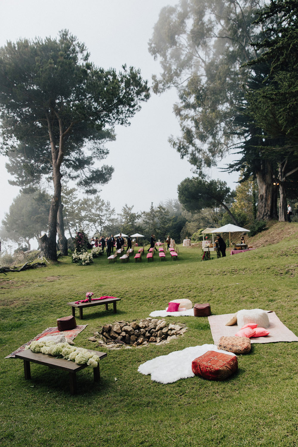 lounge area around fire pit in Big Sur