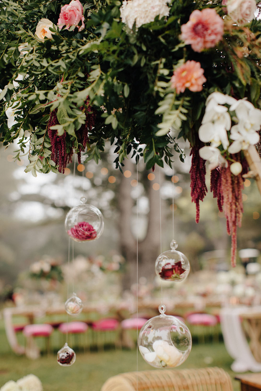 hanging flowers at wedding