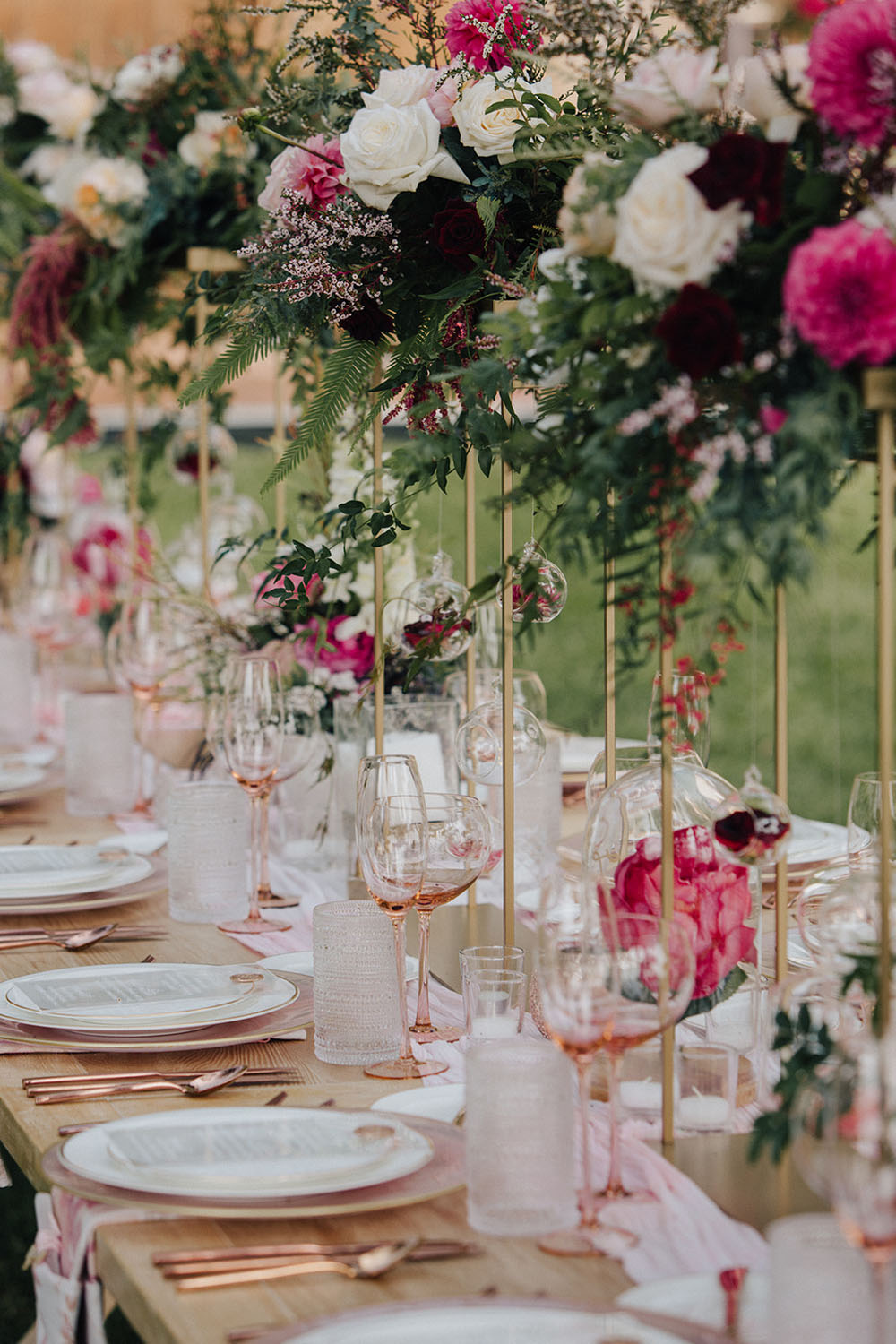 jewel toned centerpieces for pink and gold wedding