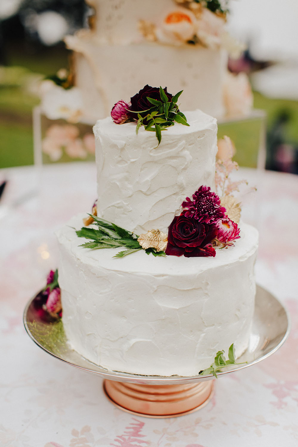 white and floral wedding cake