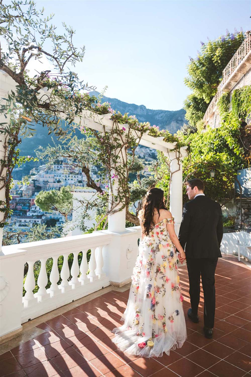 Custom floral wedding dress for Amalfi Coast wdding