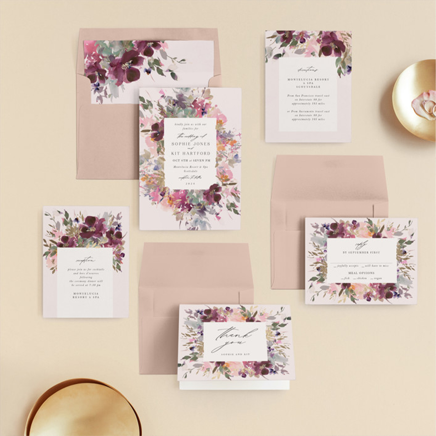 floral minted wedding invitations