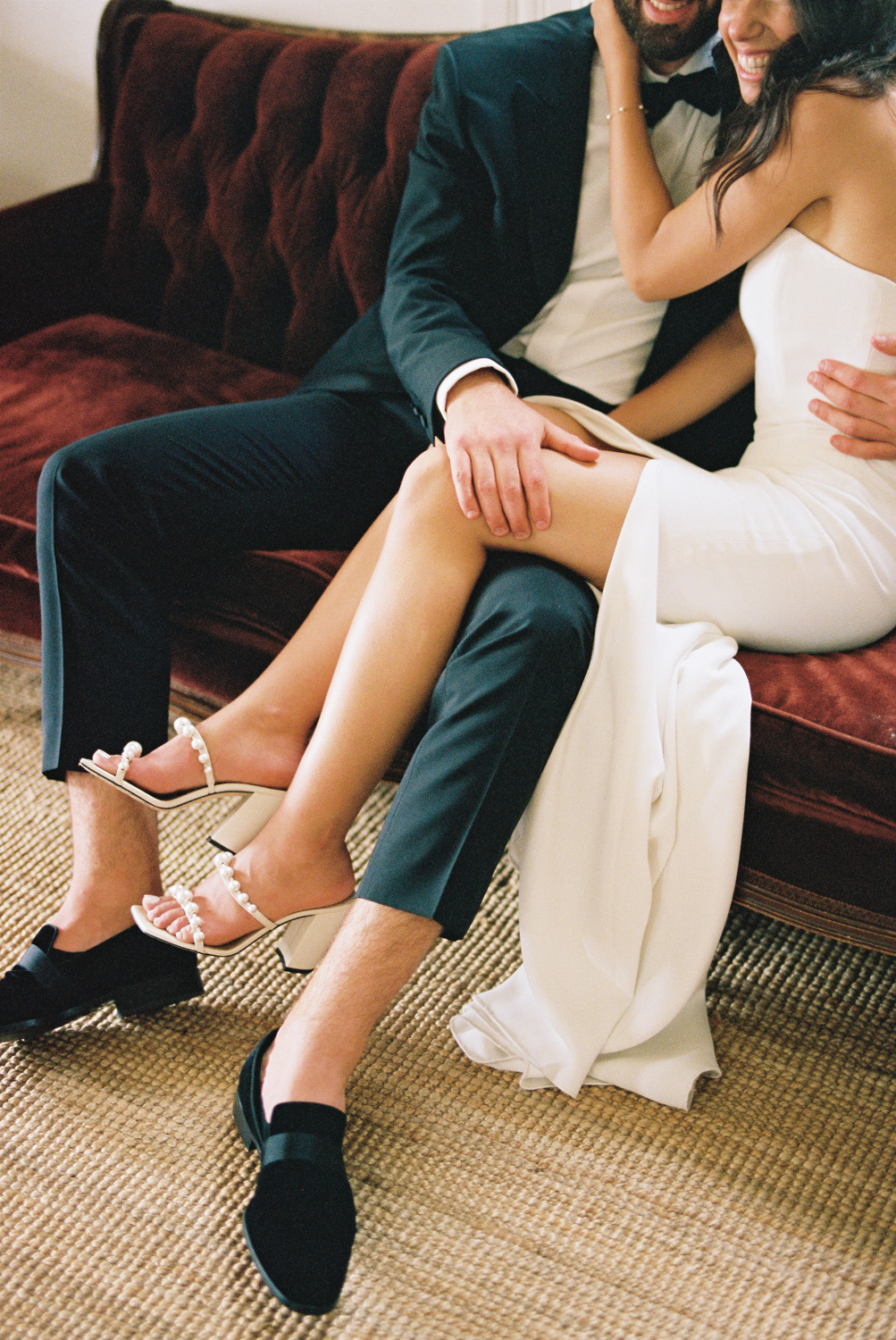 Jimmy Choo bridal pearl heels and Groom's loafers