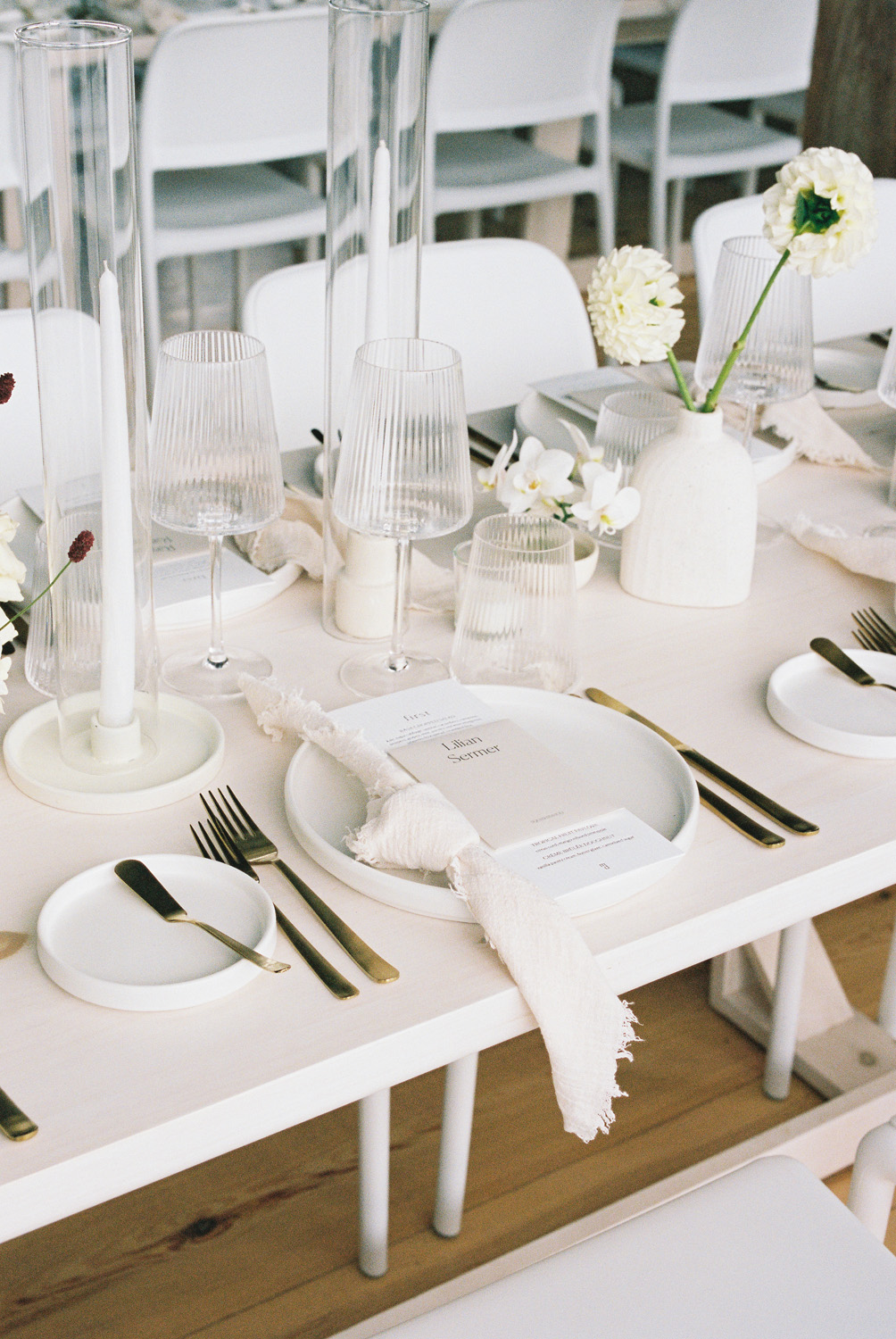 all white place setting