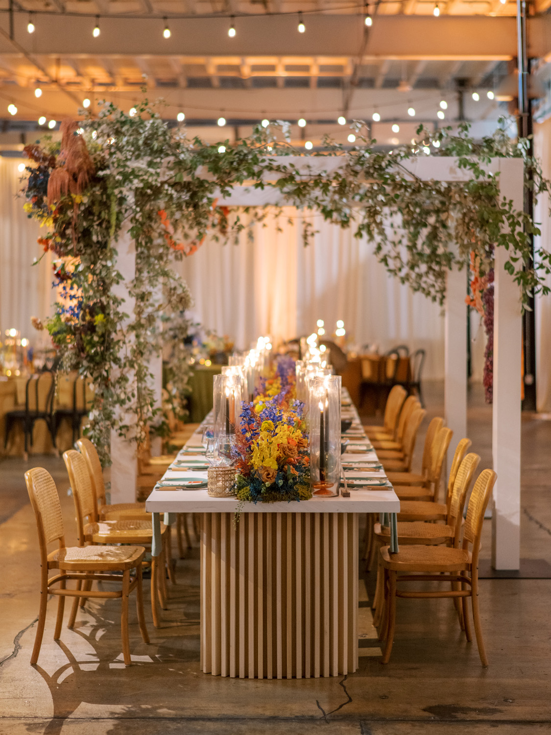 colorful tablescape filled with candles