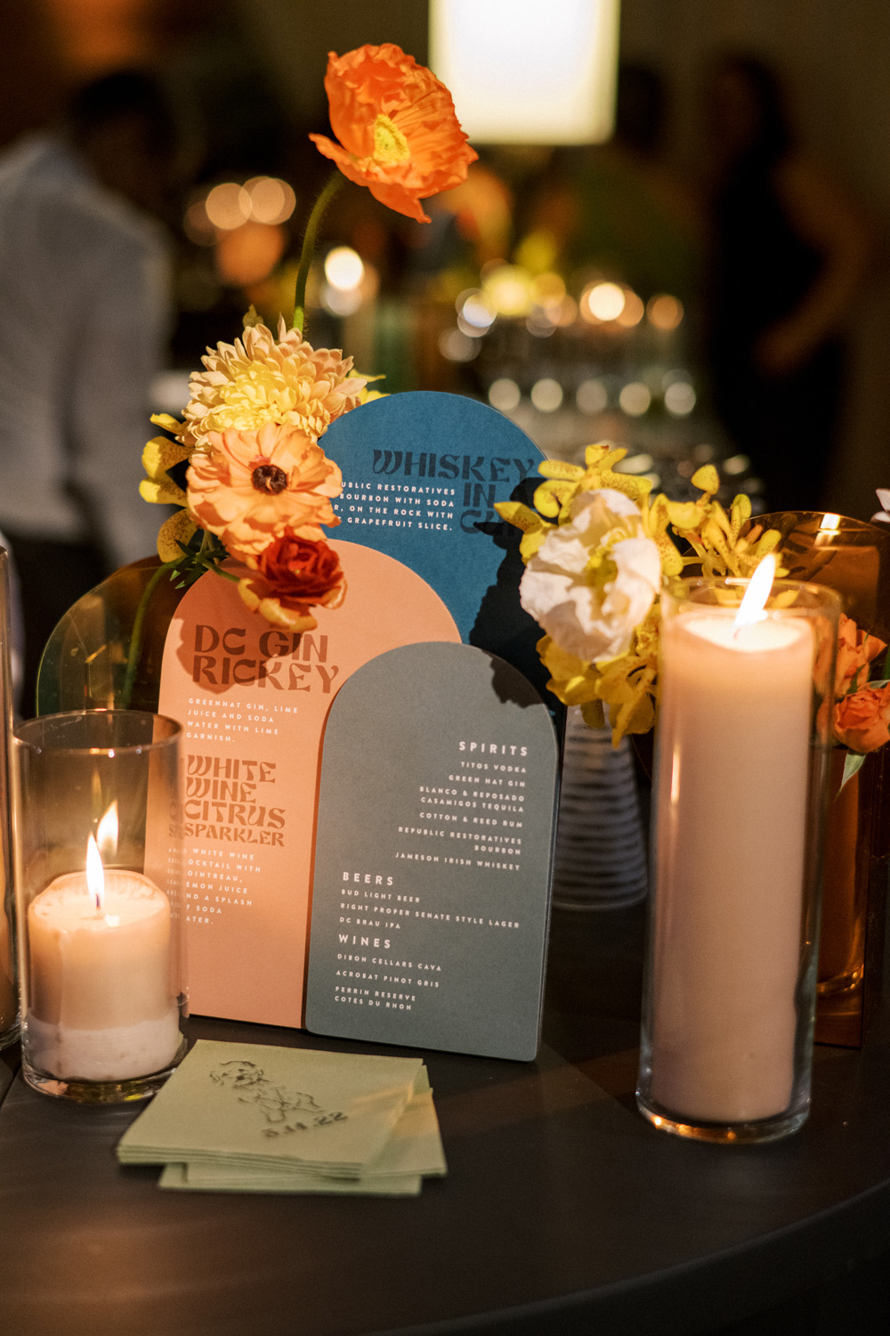 colorful wedding bar with candles