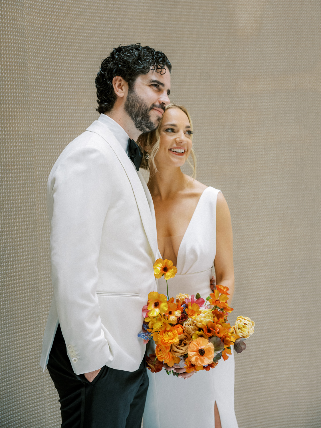bride and groom portrait with ines di santo dress