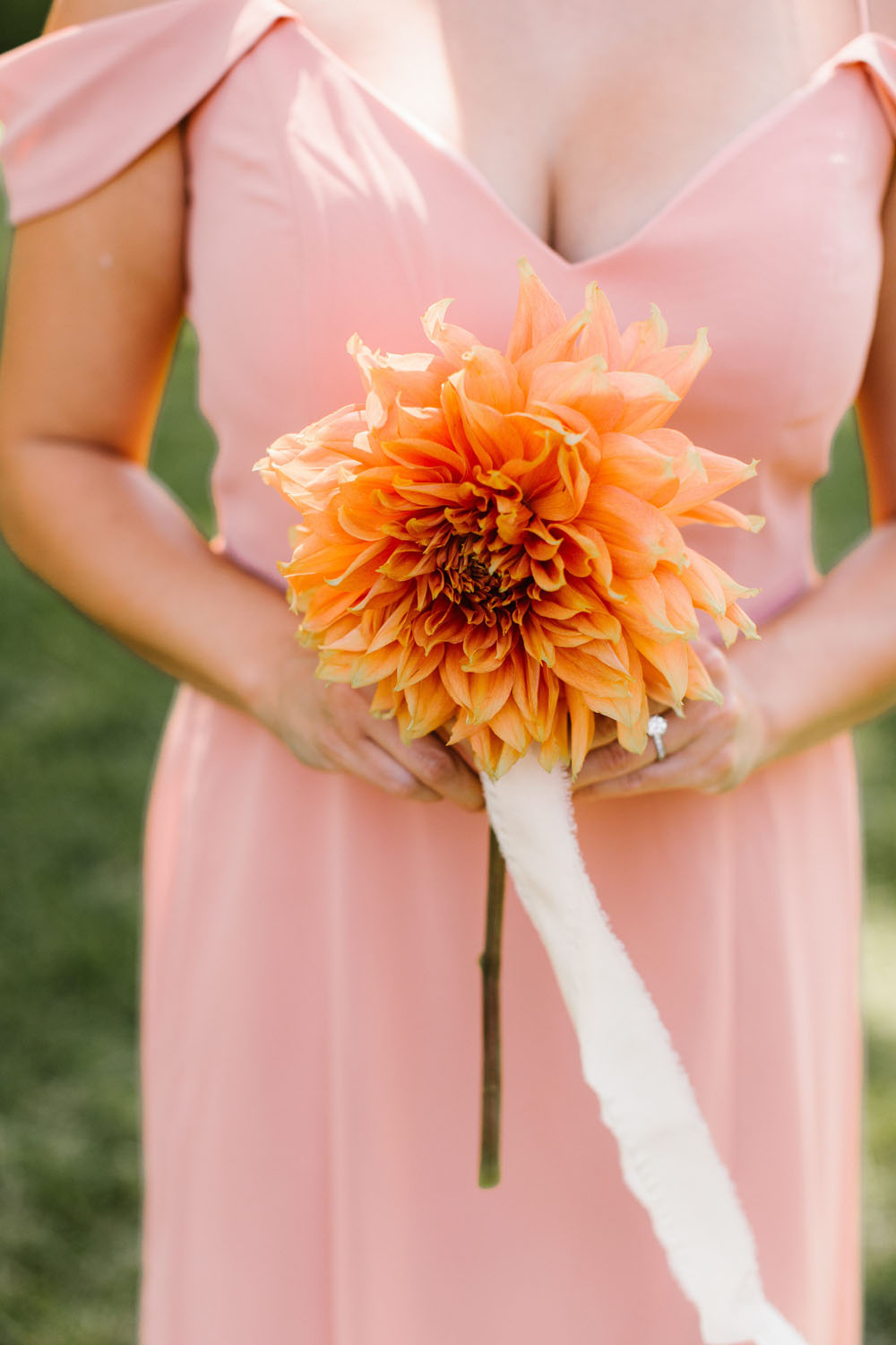 single dahlias as bridesmaid bouquets