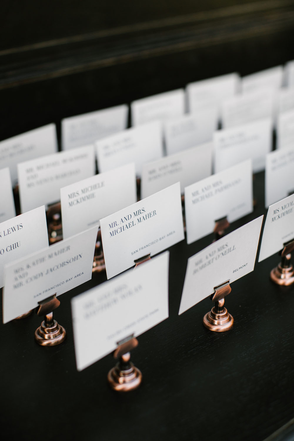 modern fall escort card display for northern california wedding