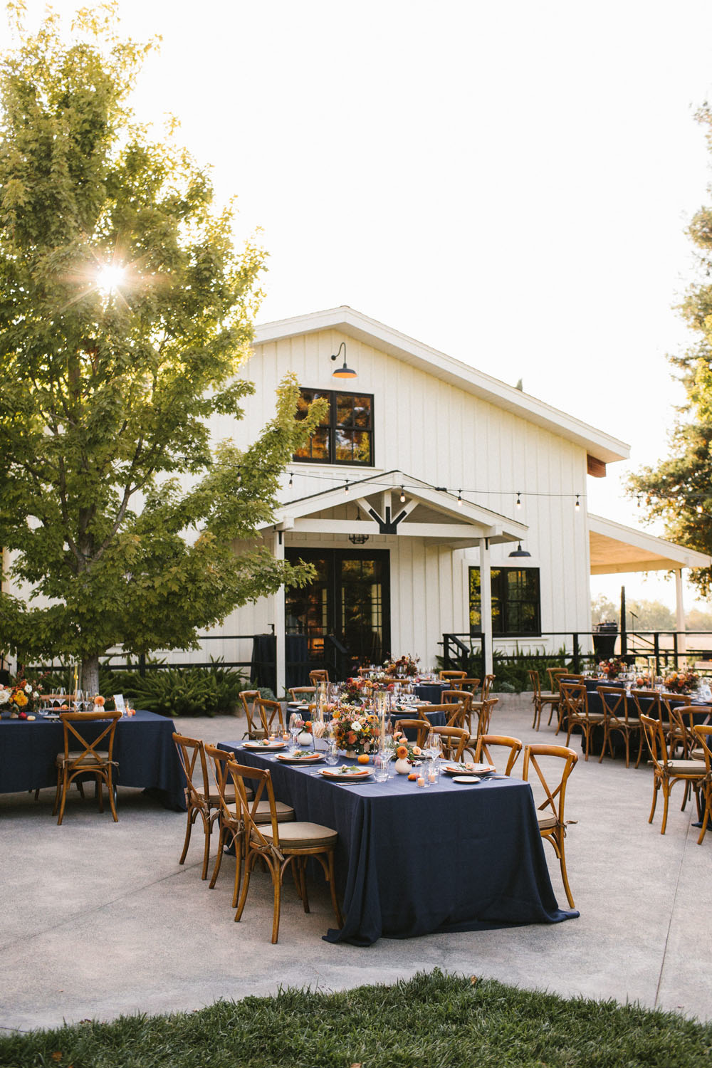 modern rustic orange + navy wedding decor