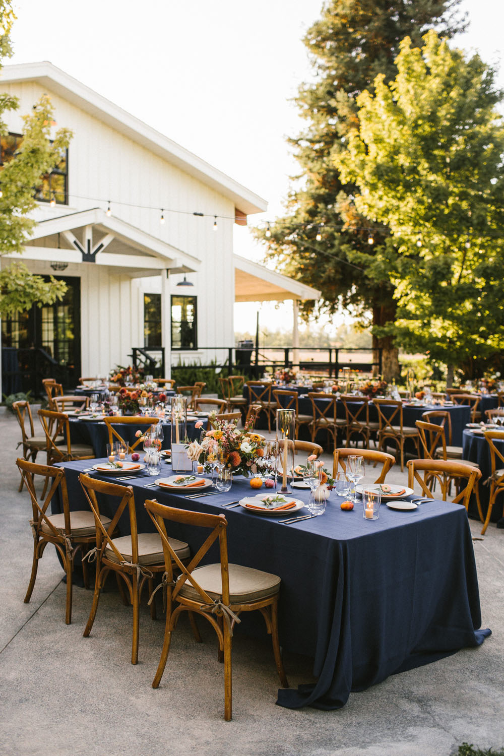 modern rustic orange + navy wedding decor