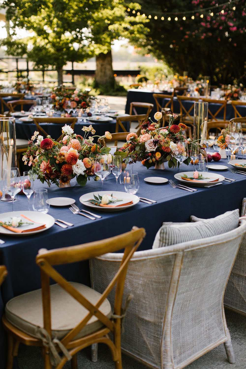 modern rustic orange + navy wedding decor