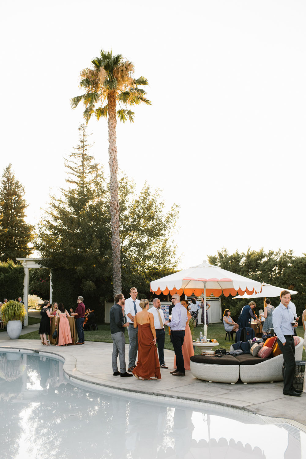 cocktail hour by pool at california wedding