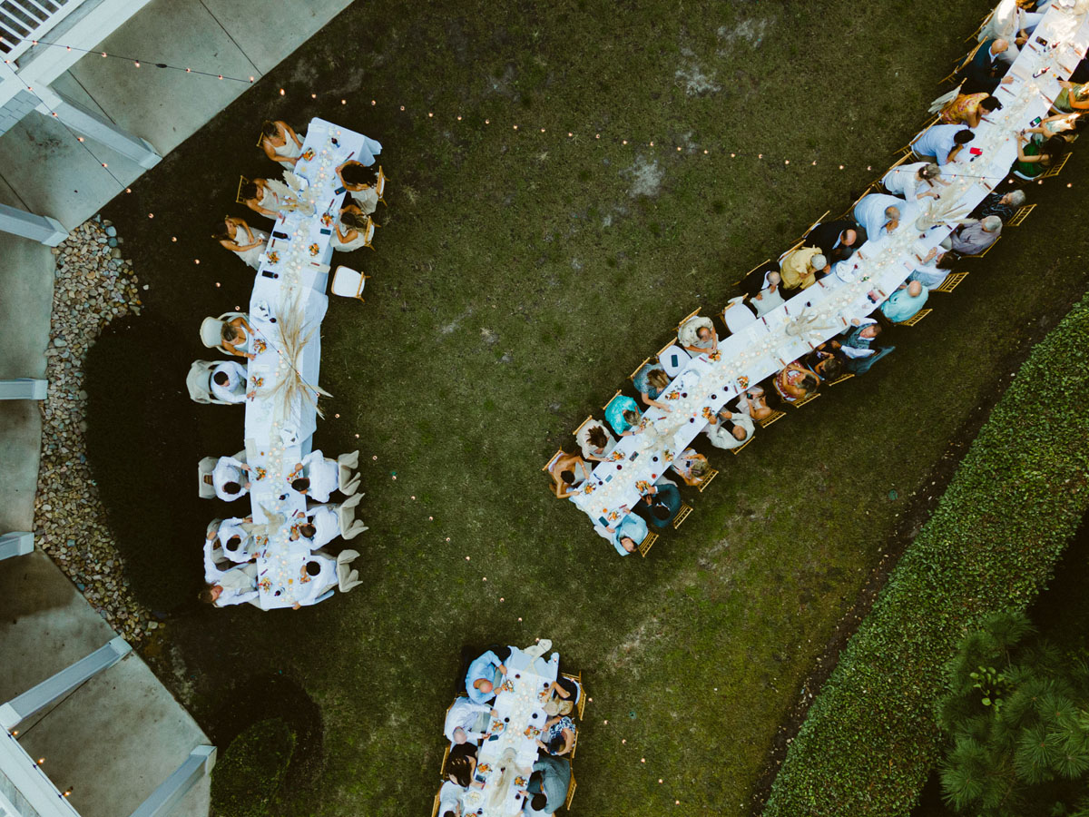 long white tables for wedding reception