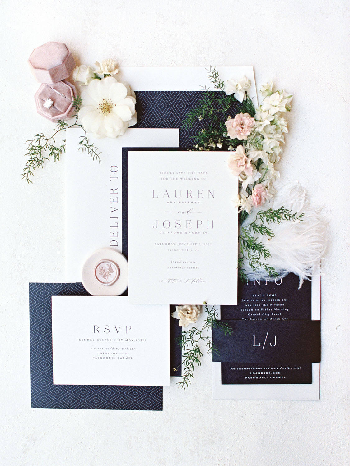 Formal black and white wedding invitations
