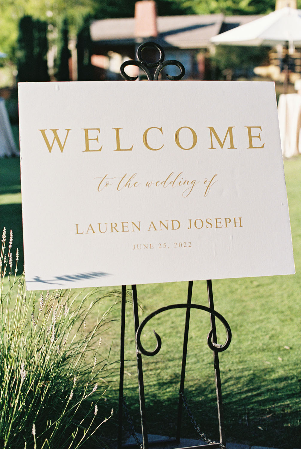Gold welcome sign for glam wedding