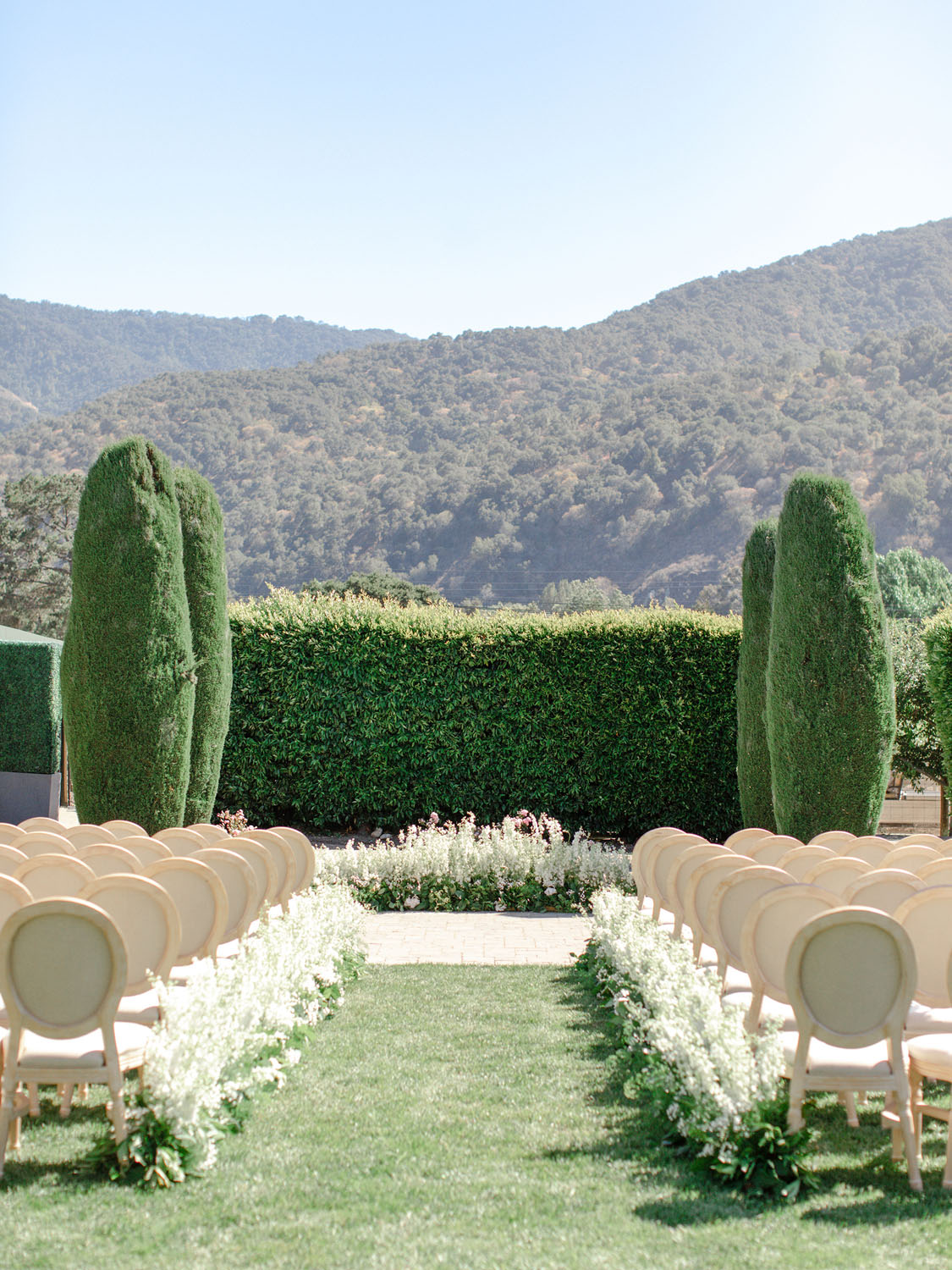 Glam wedding ceremony at Carmel Valley wedding venue