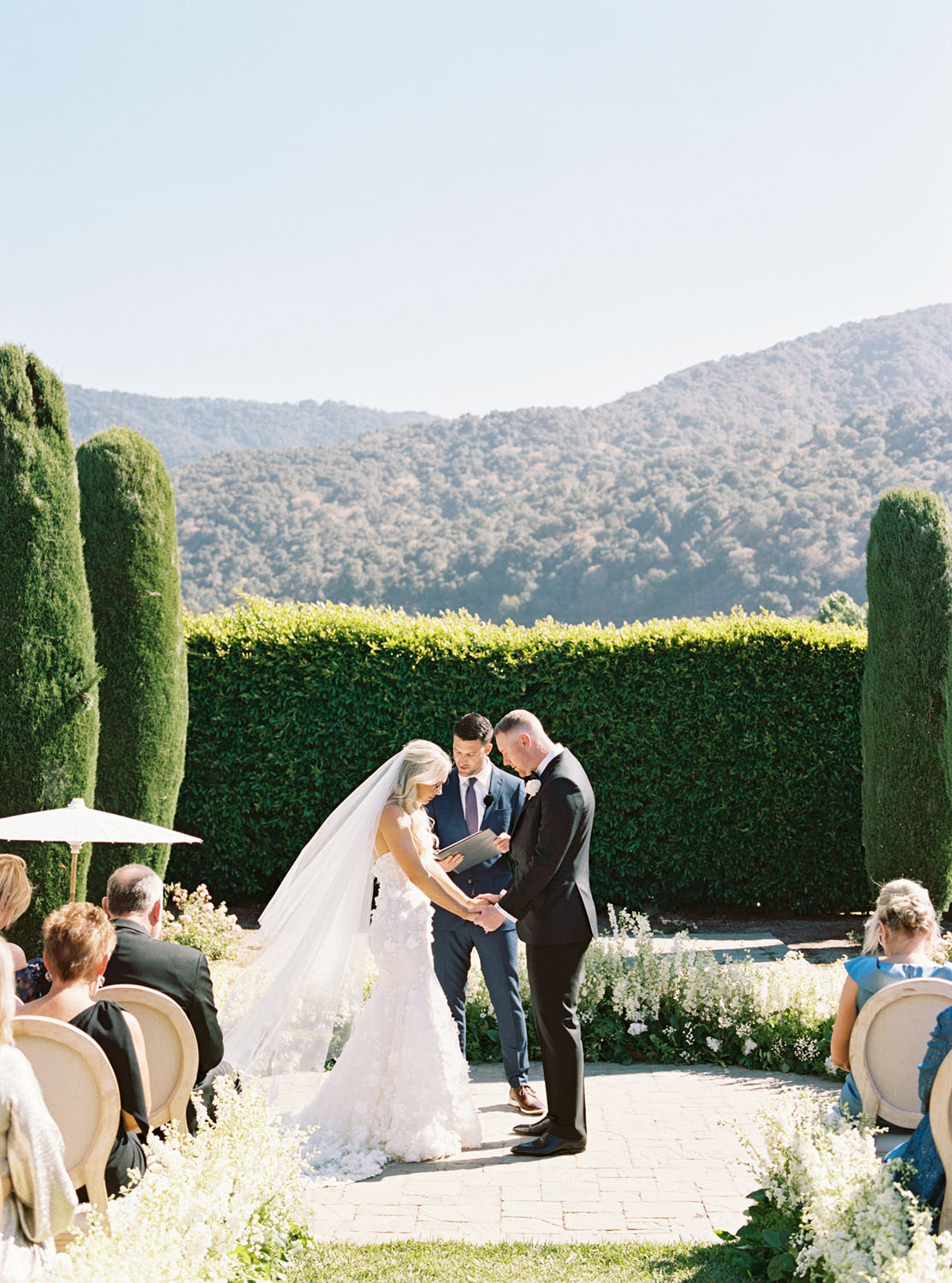 Glam wedding ceremony at Carmel Valley wedding venue