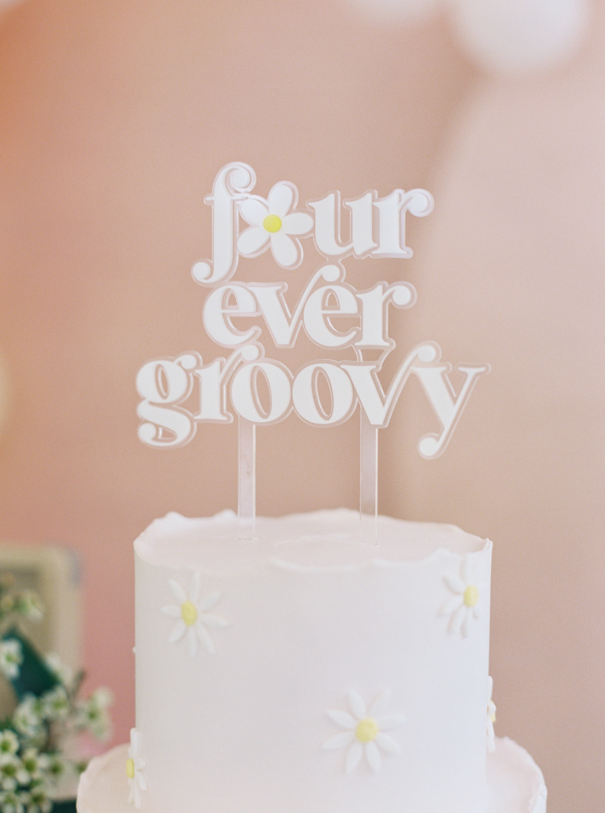 fourever groovy 4th birthday cake topper