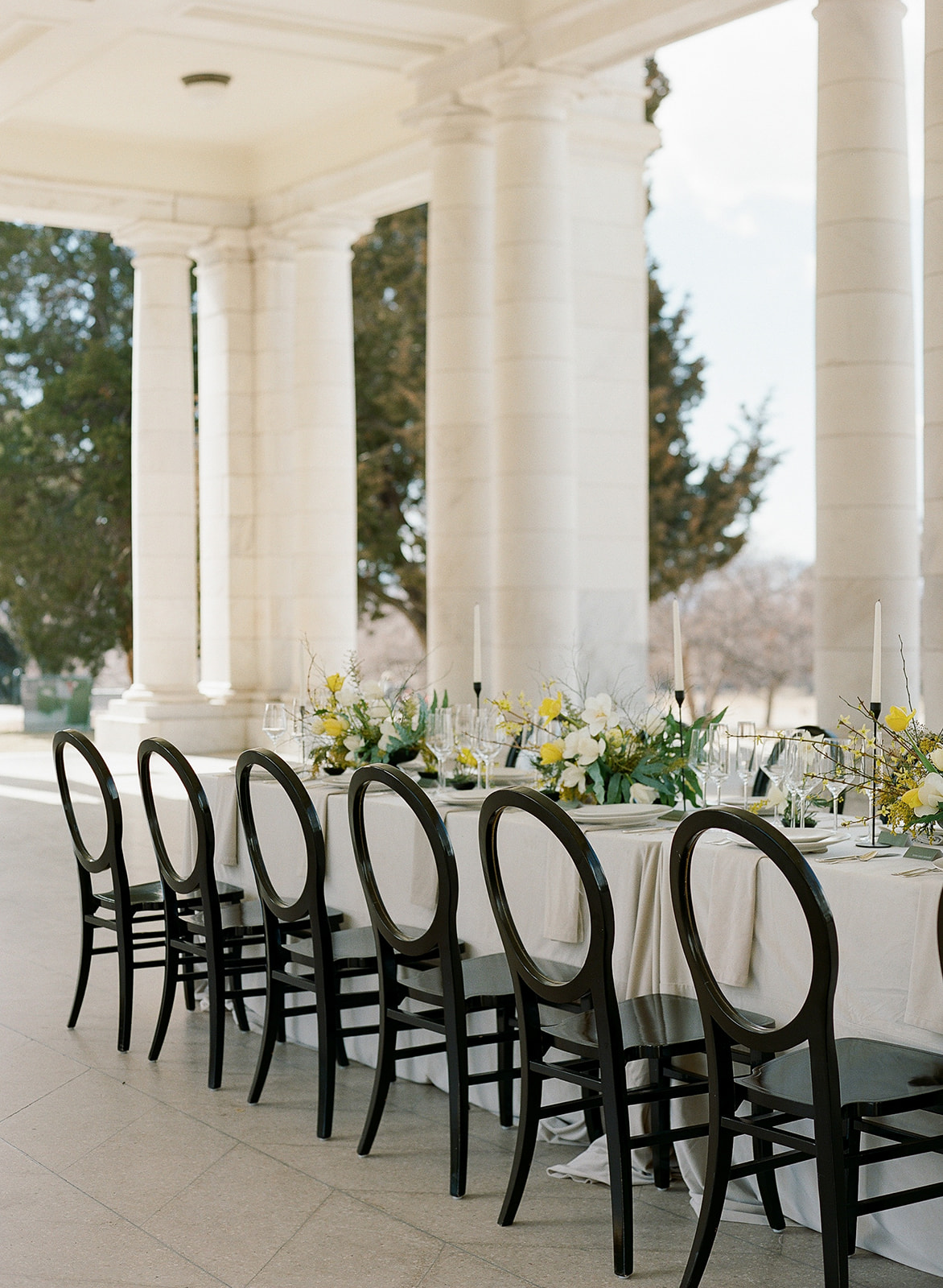 black and cream winter wedding tablescape