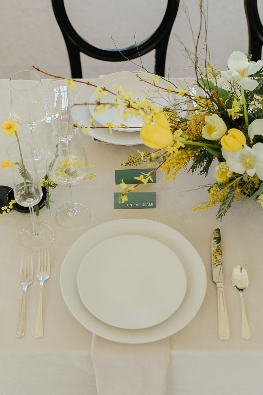 white and yellow place setting idea