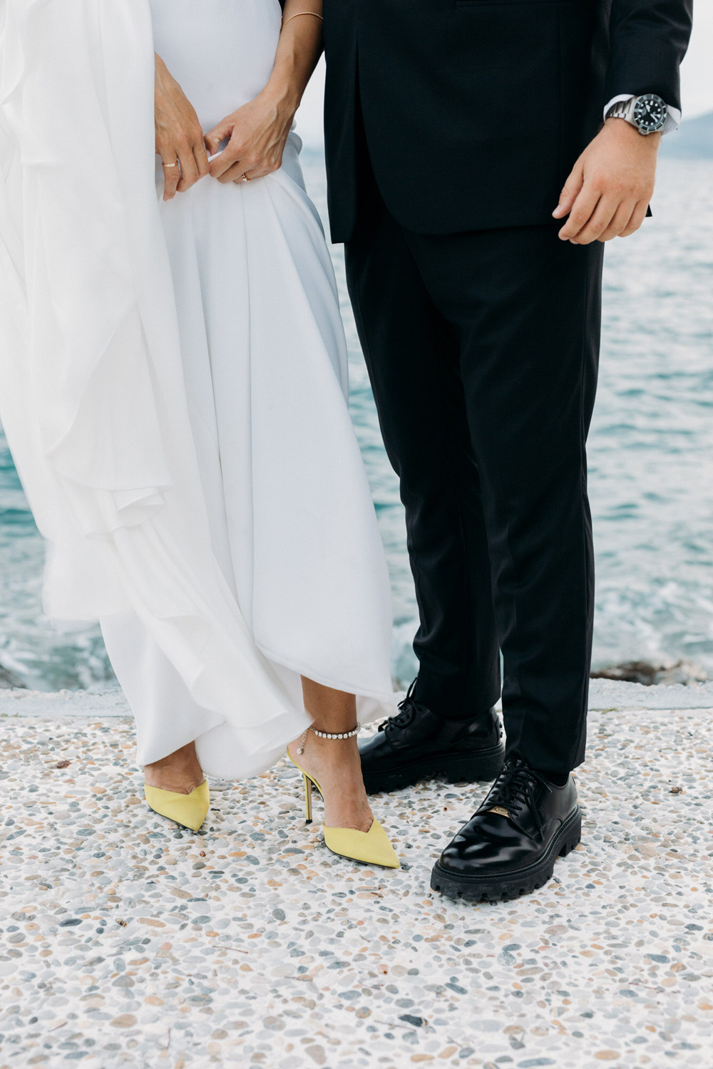 Bride wearing lime green shoes