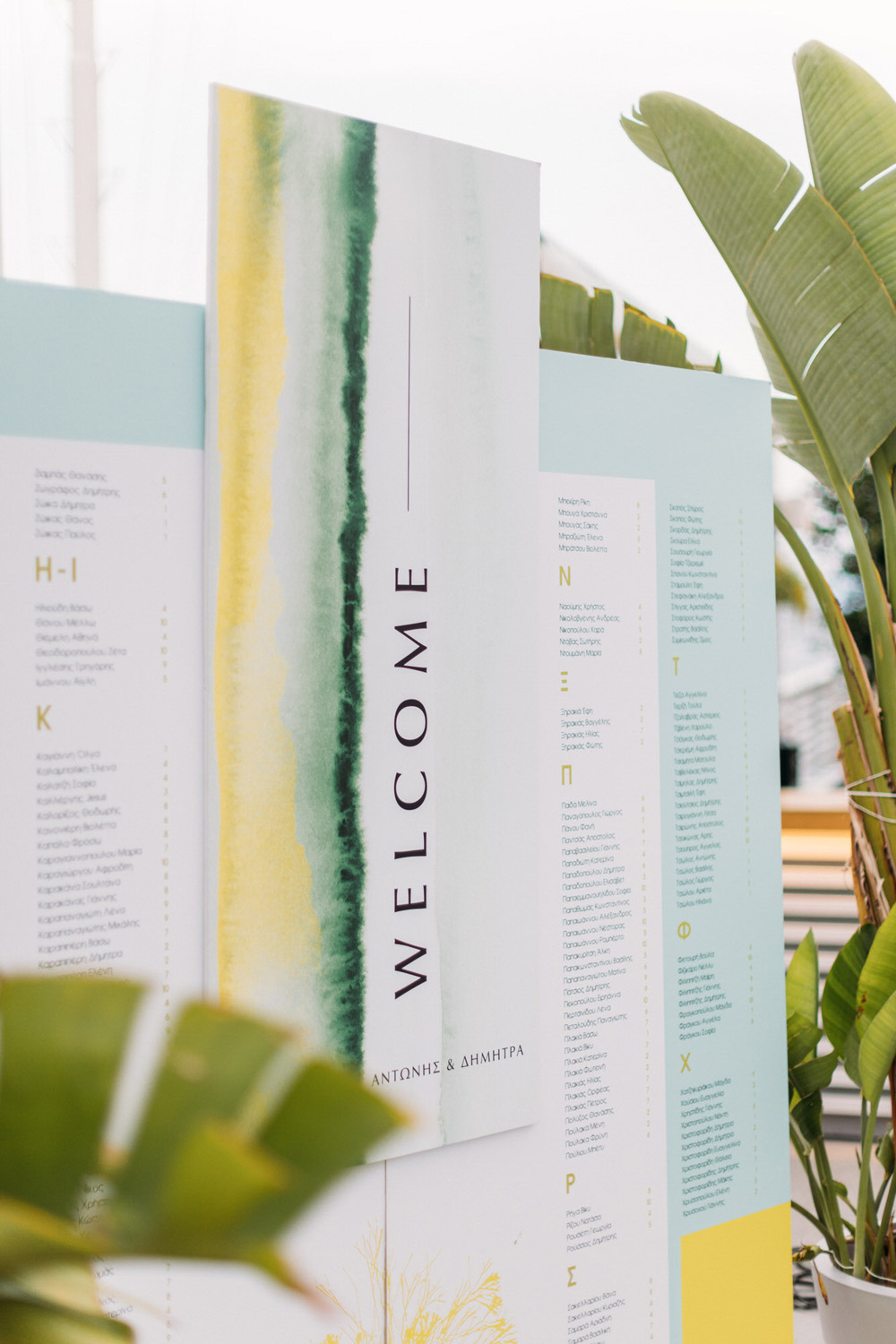 watercolor welcome sign and seating chart for wedding