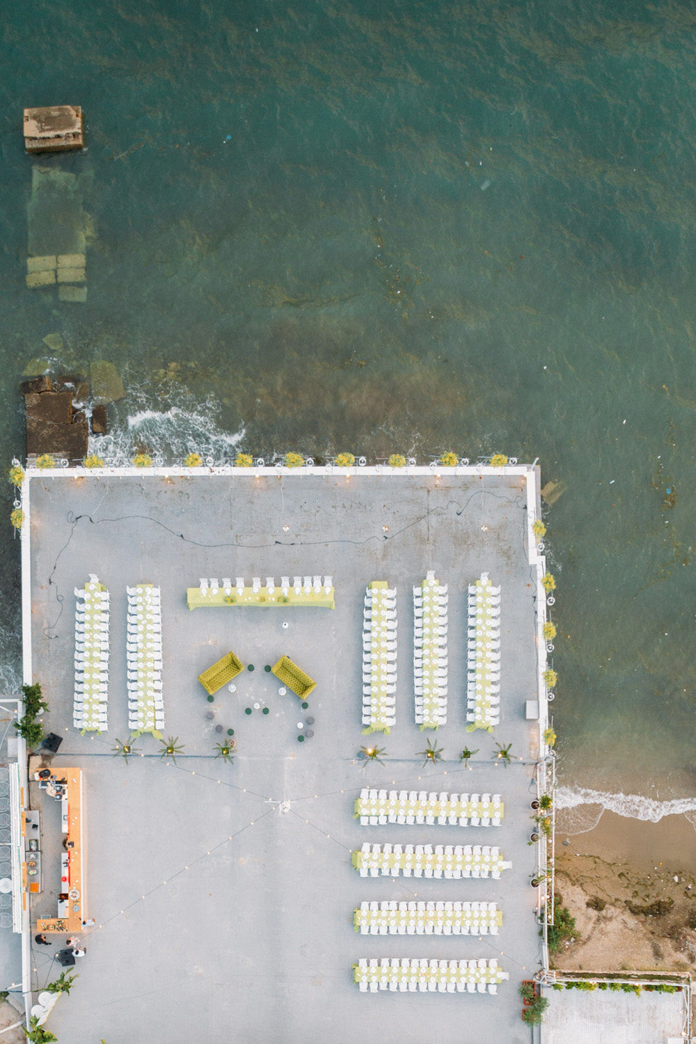 wedding reception on the beach via drone