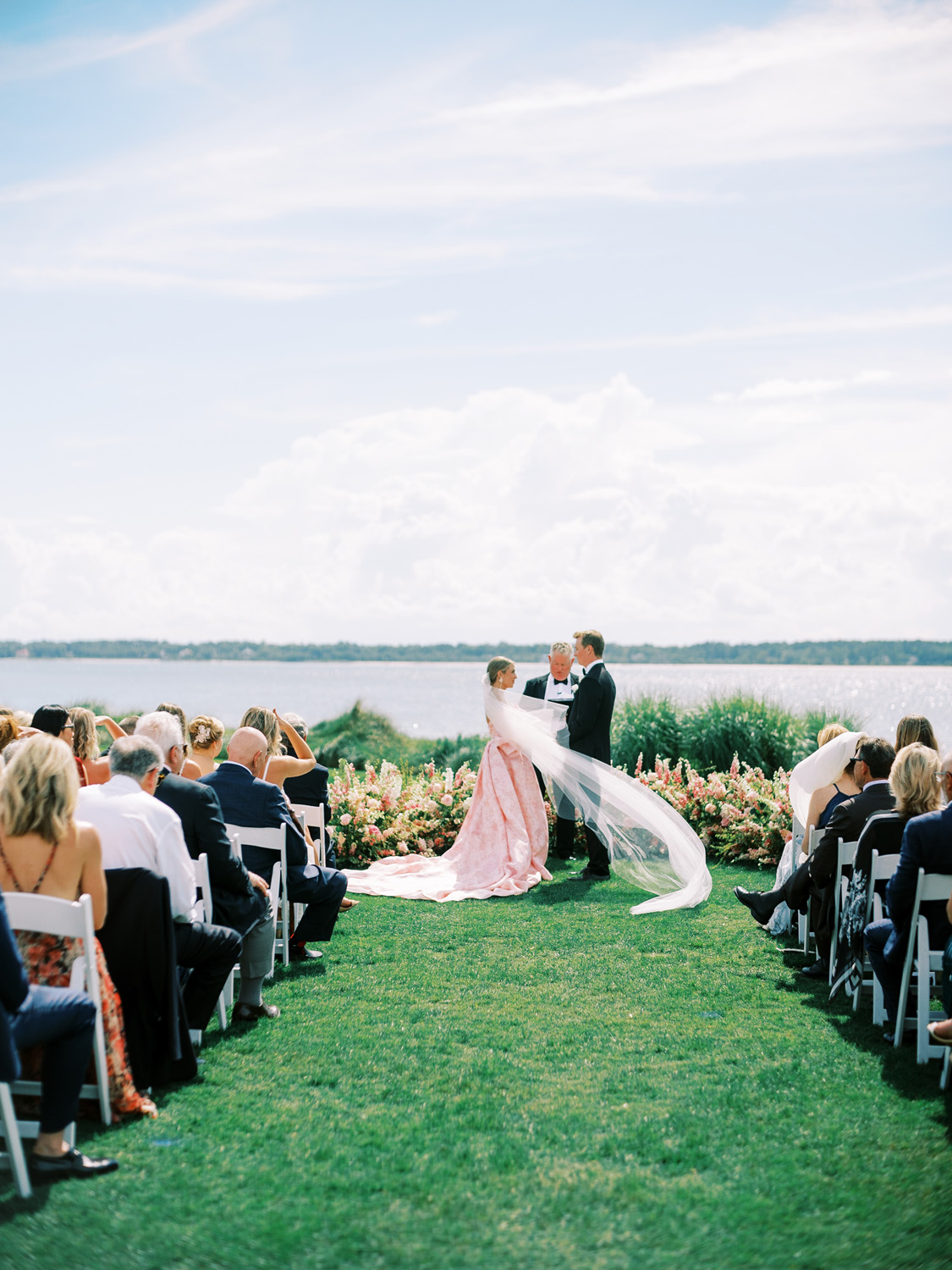 pink wedding ceremony on the beach in hilton head