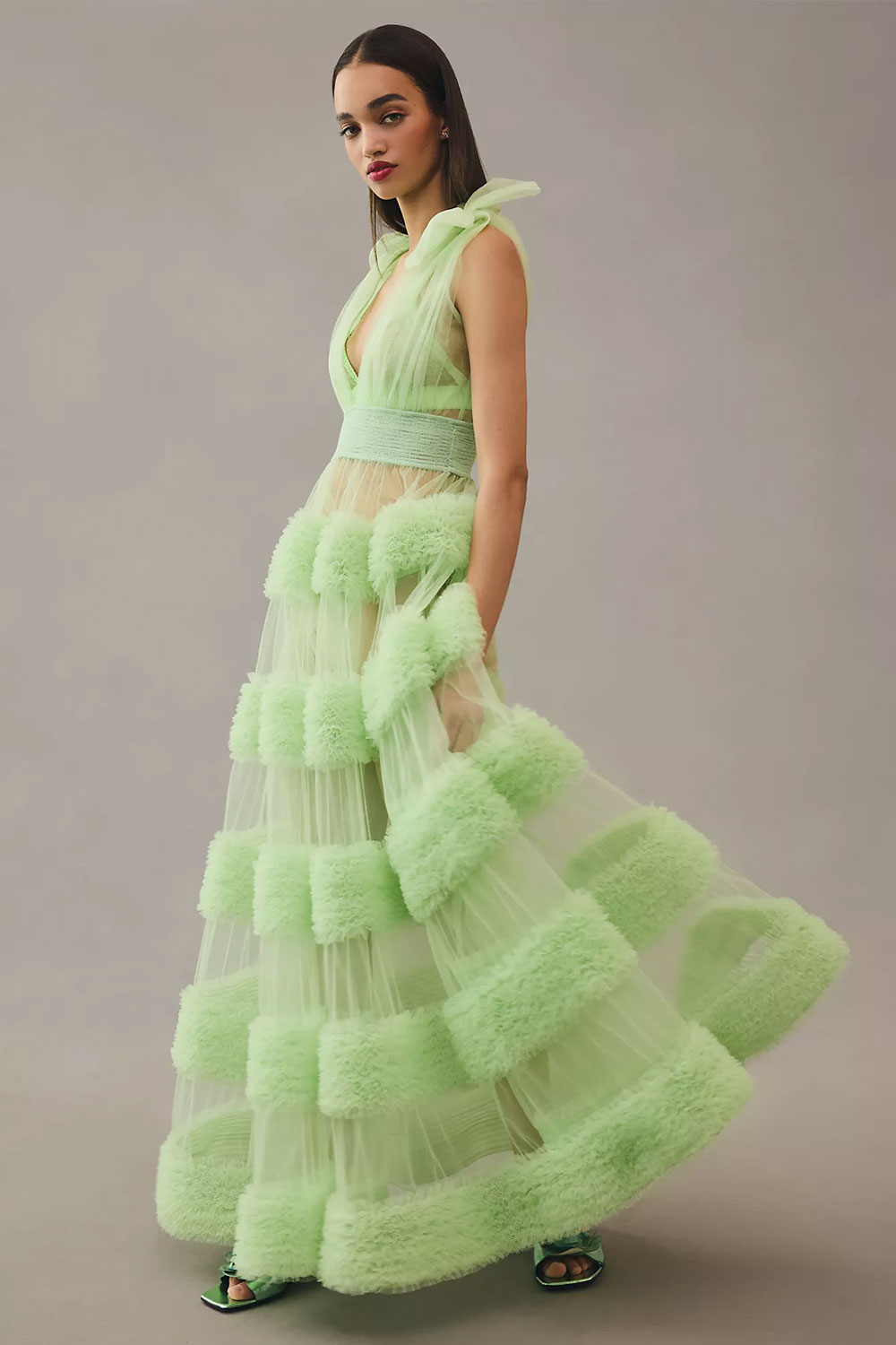 Unique green tulle wedding guest dresses