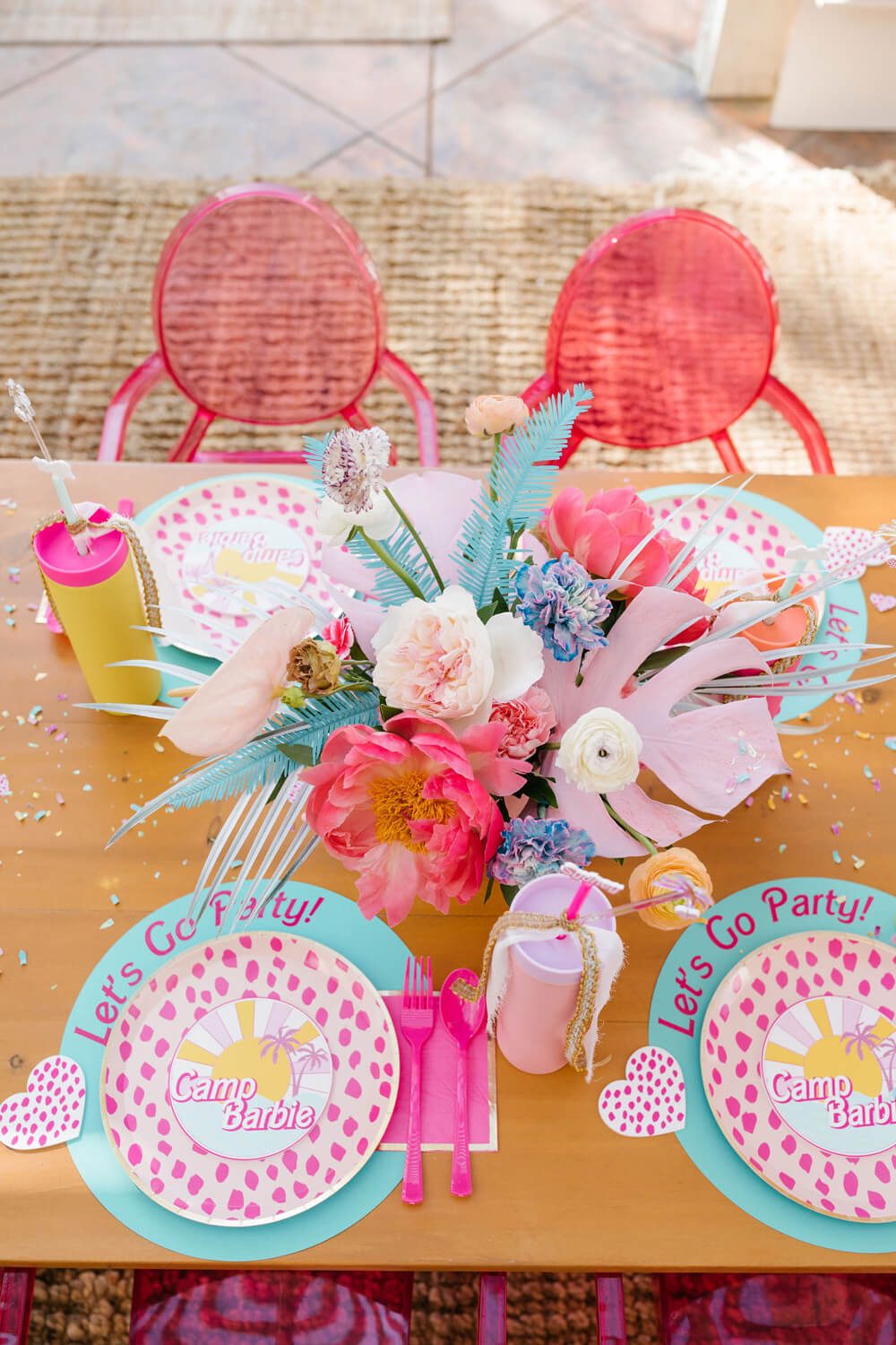Barbie themed Let's Go Party table for girls party