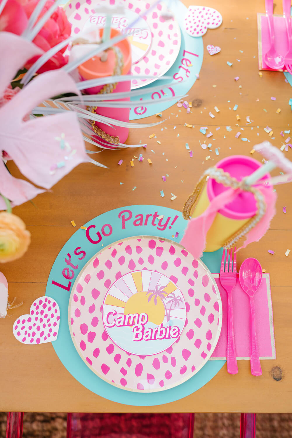 Barbie themed Let's Go Party table for girls party