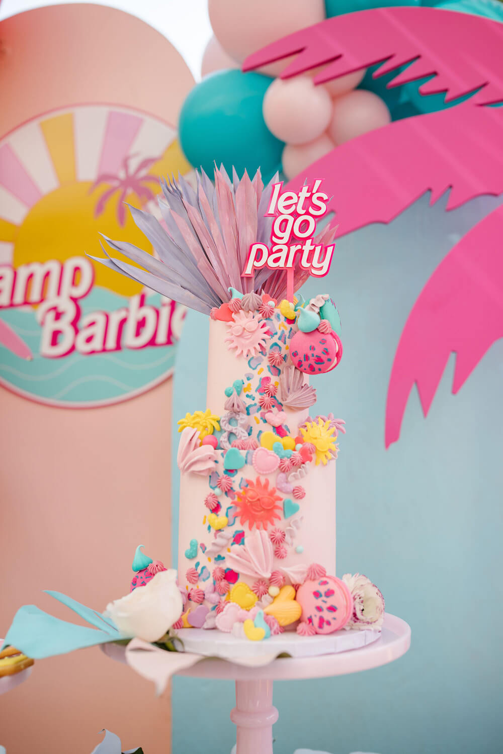 Barbie birthday cake with Let's Go Party cake topper