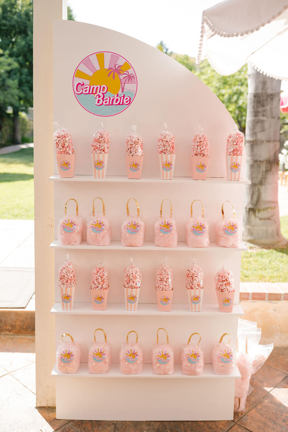 Pink popcorn station for girls party