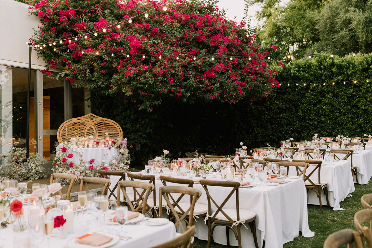 garden wedding in palm springs with peacock chairs