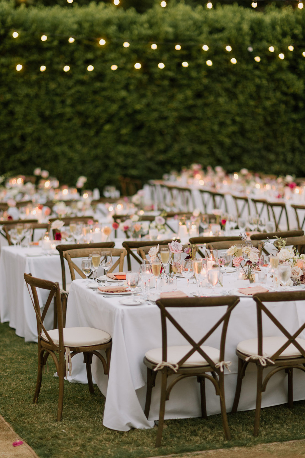 garden wedding reception with twinkle lights