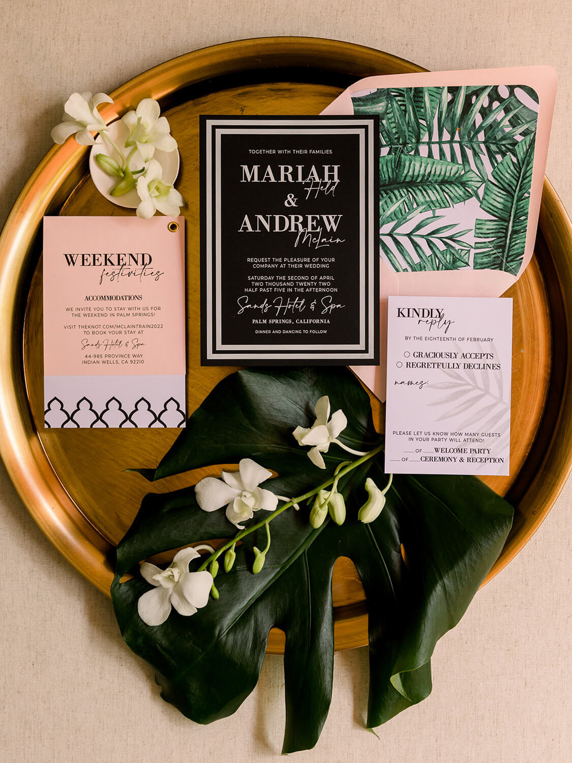 Black and pink wedding invitations