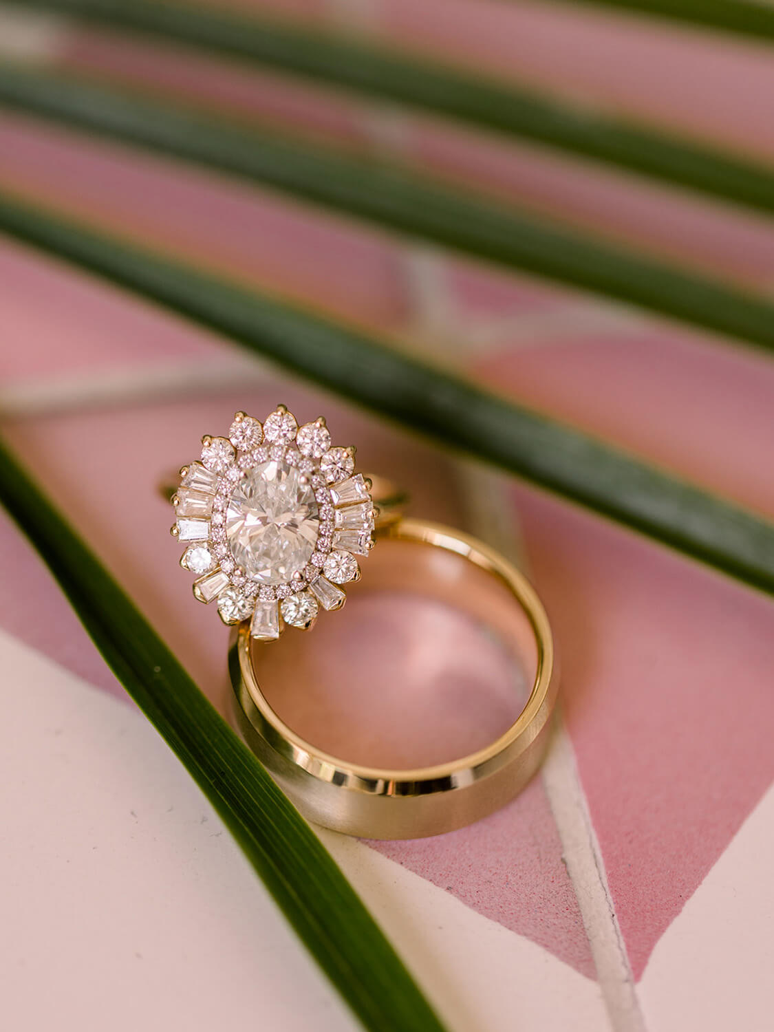 Engagement ring and gold wedding band