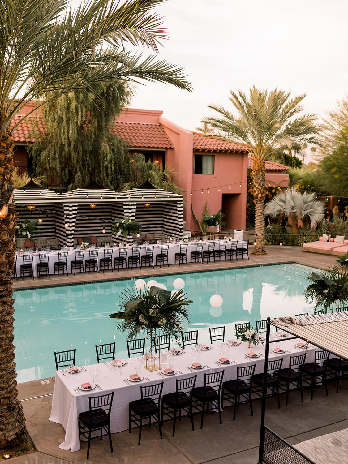 pink and black wedding reception at The Sands Hotel Palm Springs