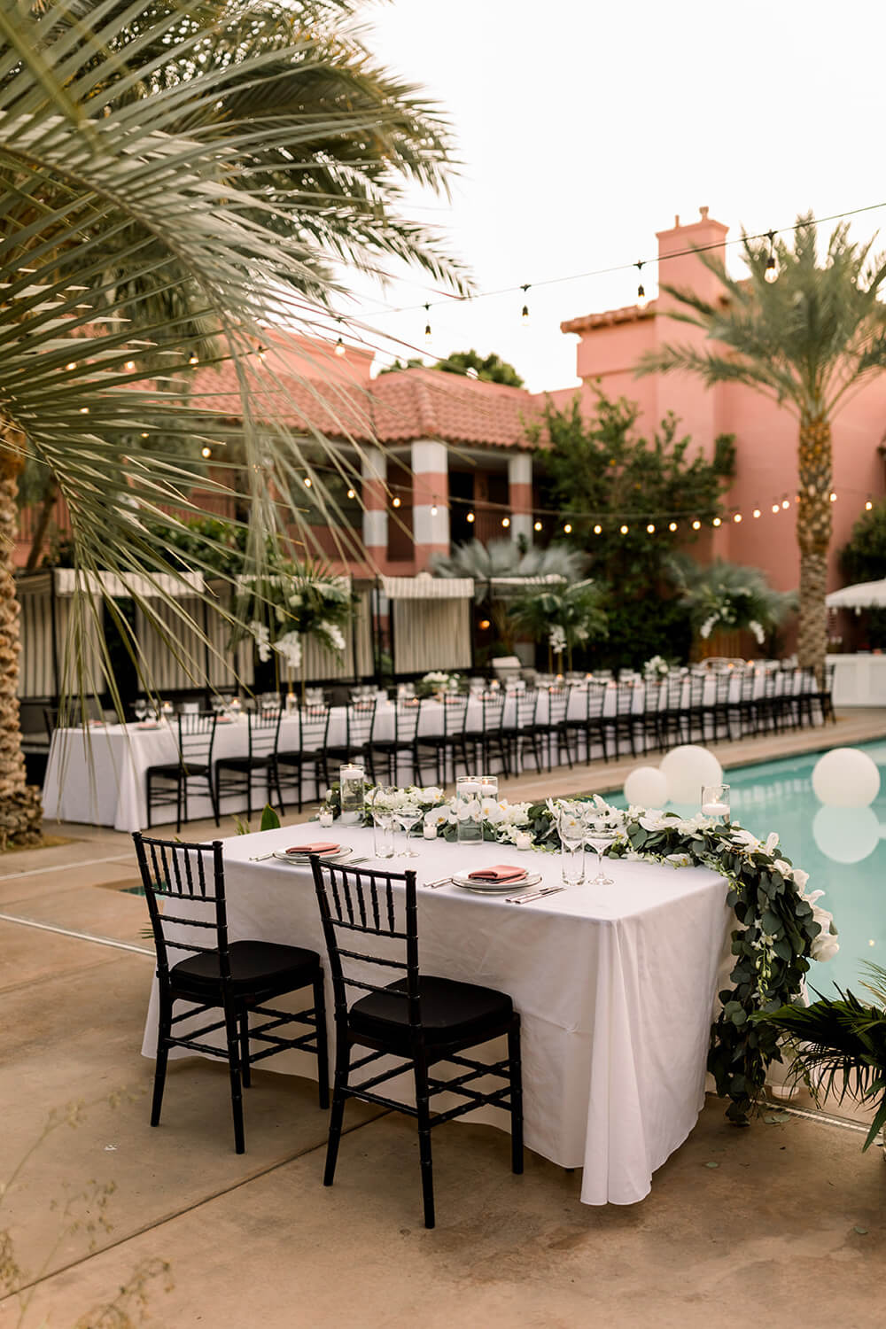 pink and black wedding reception at The Sands Hotel Palm Springs