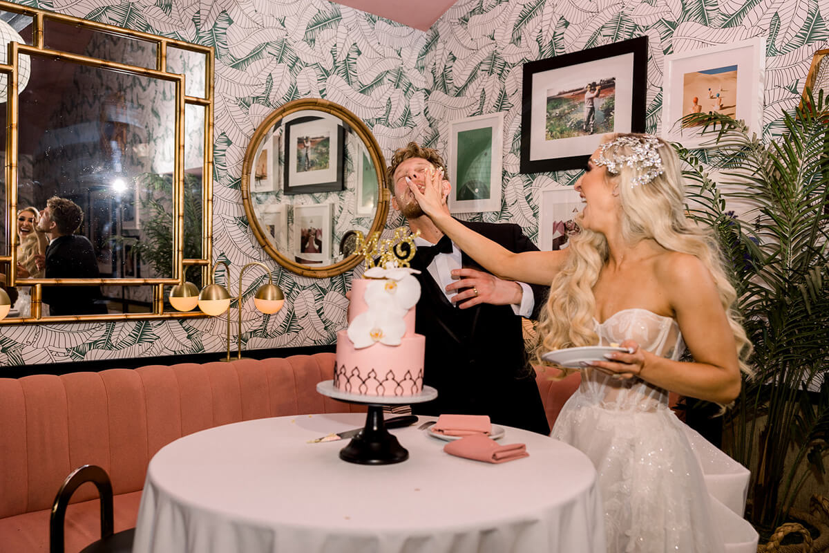 cake cutting at The Sands Hotel Palm Springs wedding