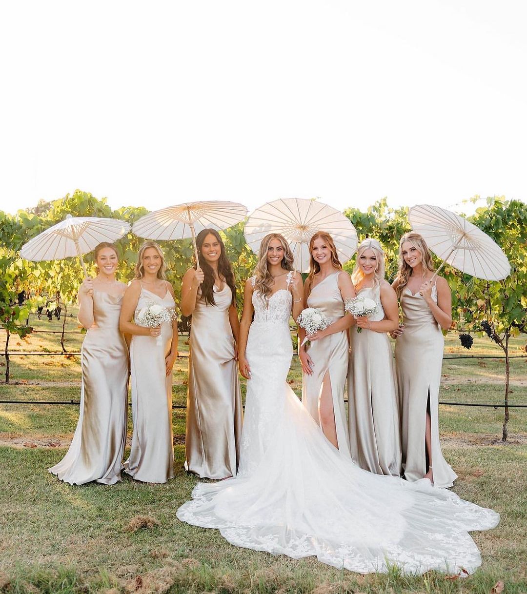 Champagne bridesmaid dresses from Birdy Grey