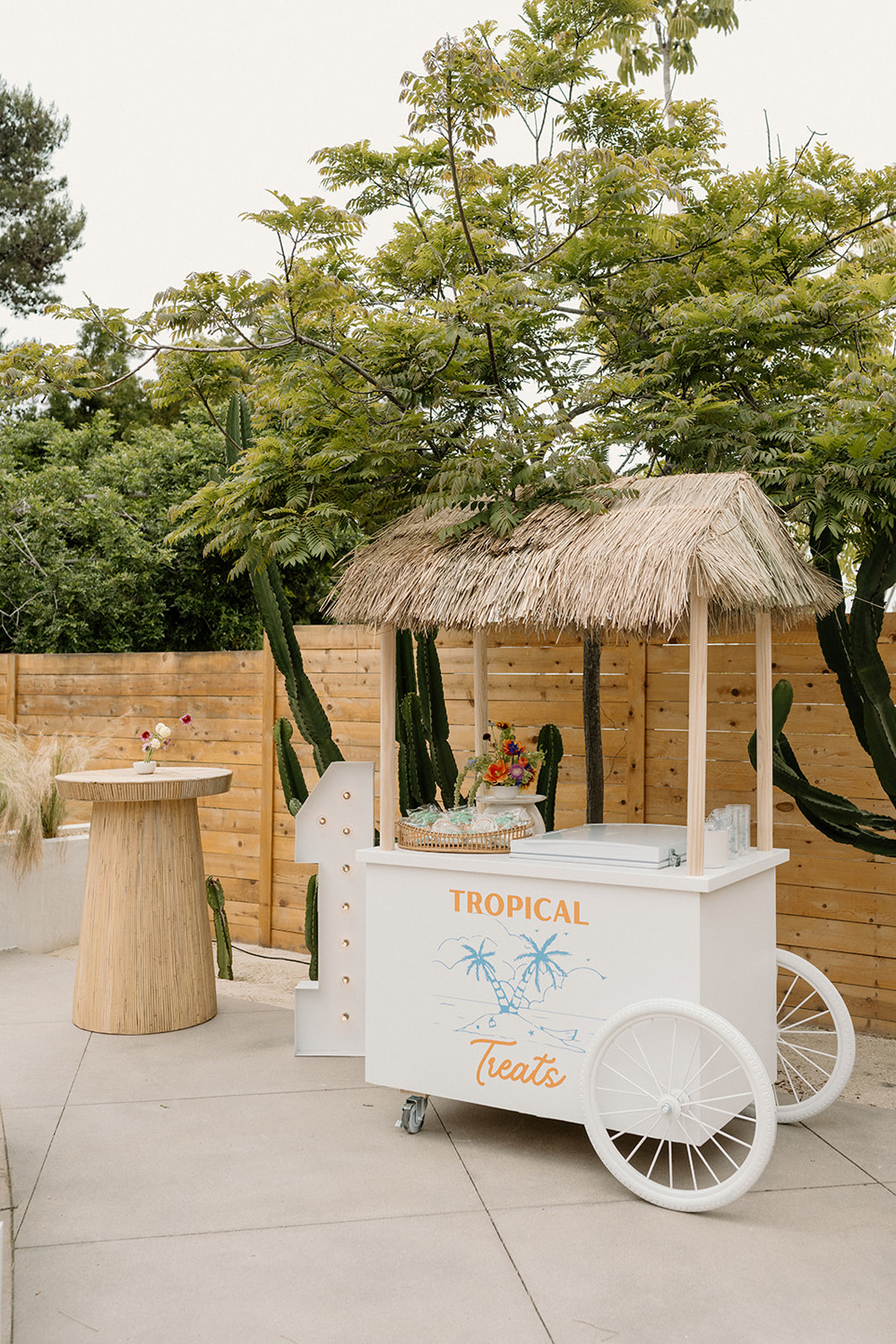 Tropical treats cart for Aloha One first birthday party