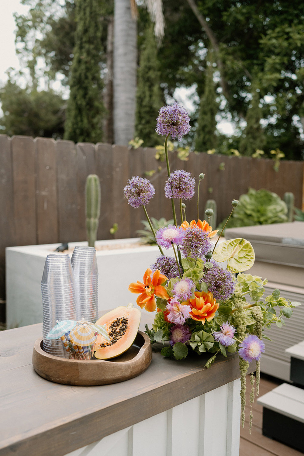 colorful floral arrangements for backyard party