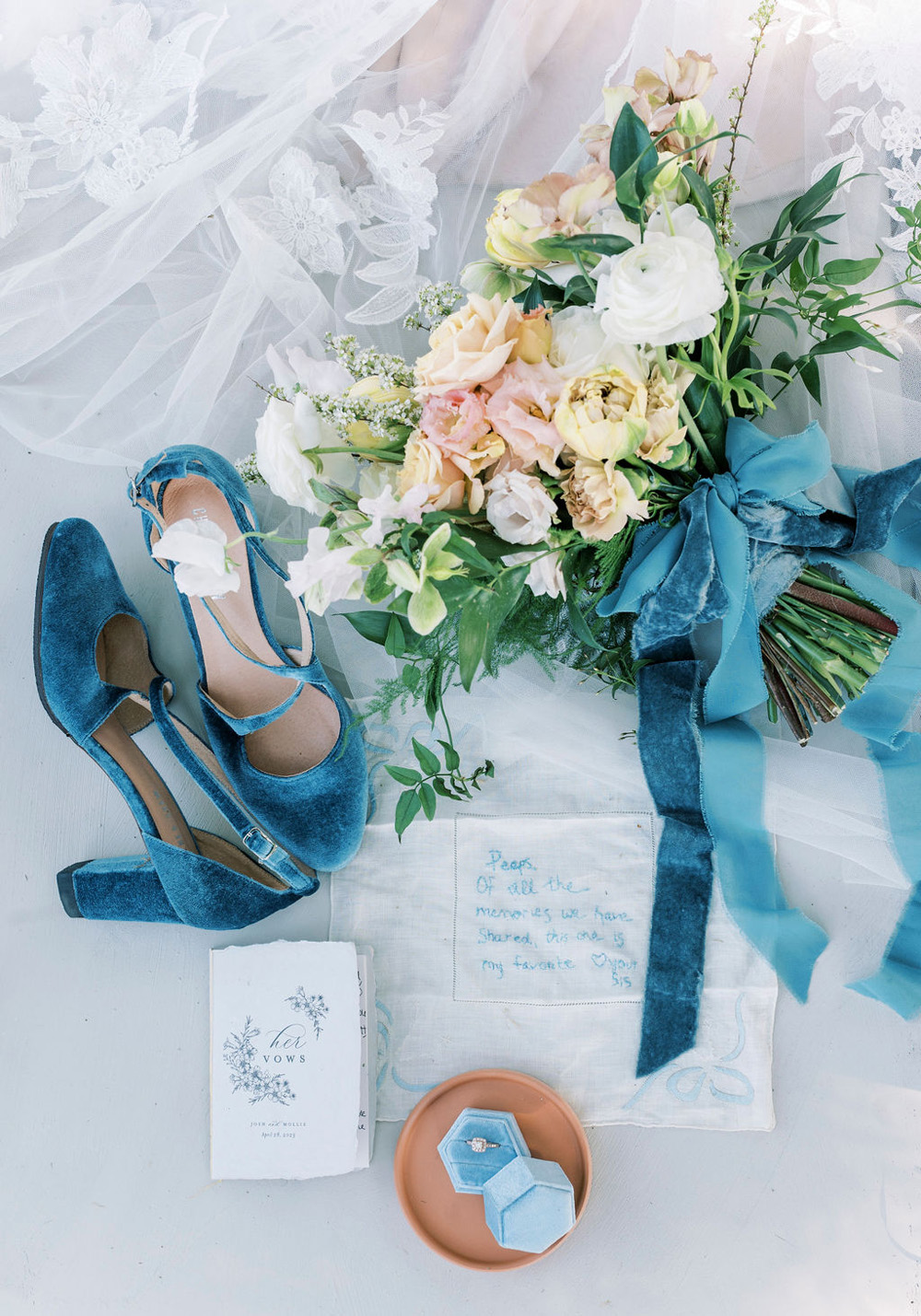 blue bridal details for garden wedding