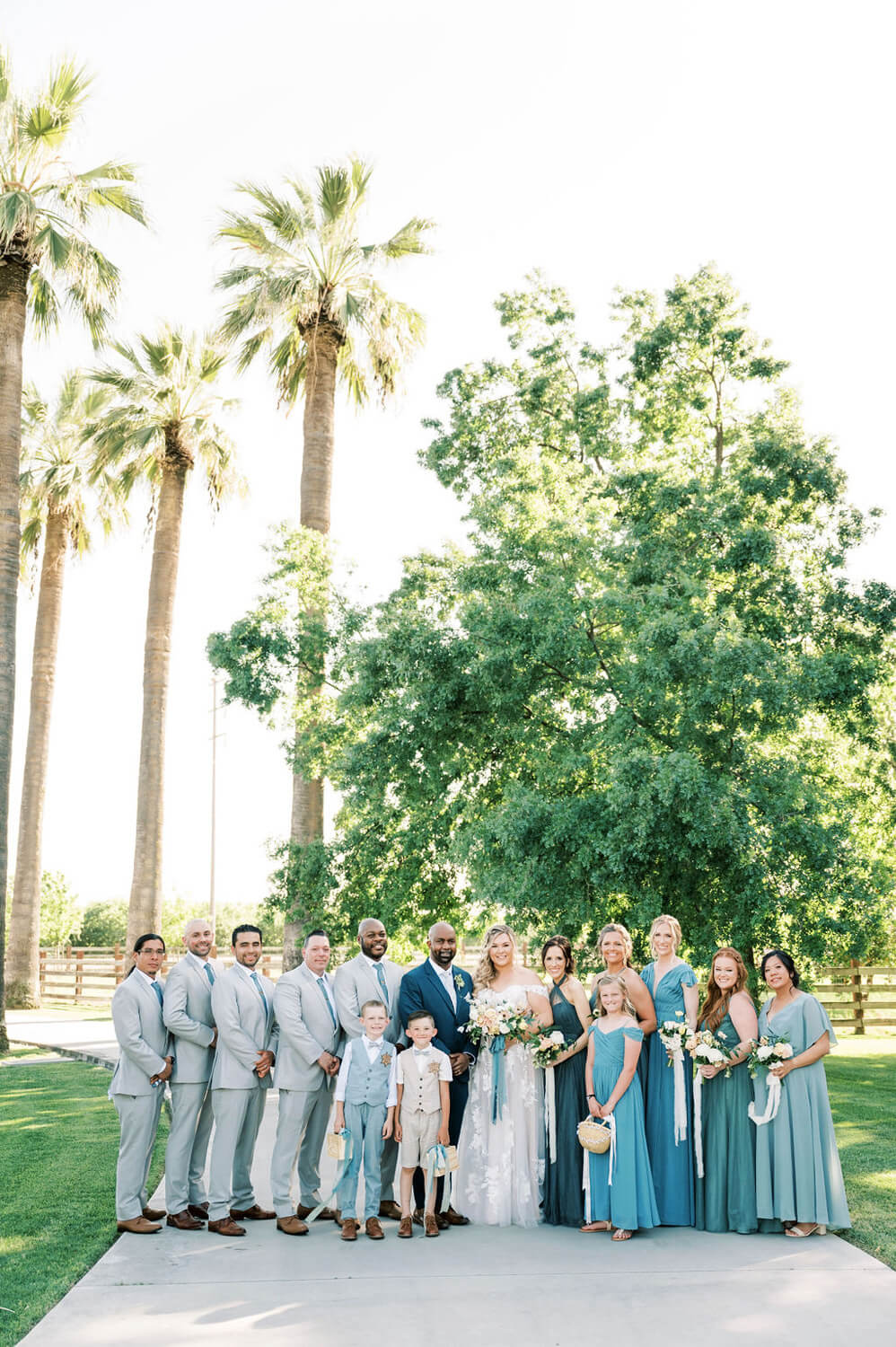 rustic wedding party fashion in blue and gray
