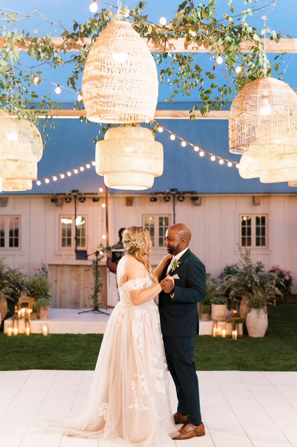 wedding dance floor with oversized lanterns