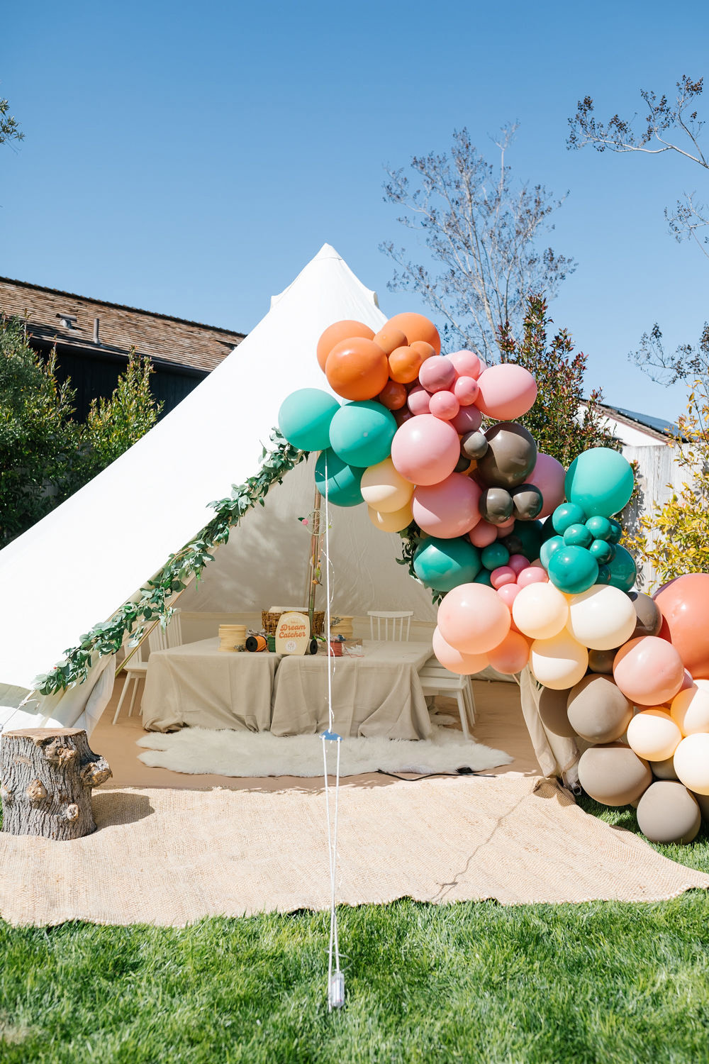 Glamping tent for camping themed birthday party